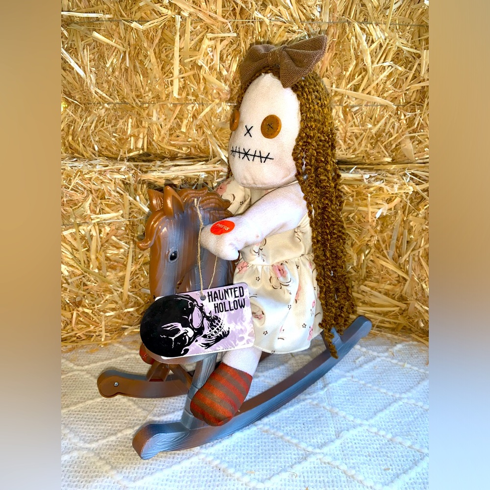 Halloween Decor Scary Little Girl Singing and Rocking on Horse Creepy- NWT